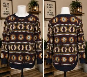 Magnolia Lane Women's Large Southwestern Aztec Knit Sweater Boho Cozy Pullover